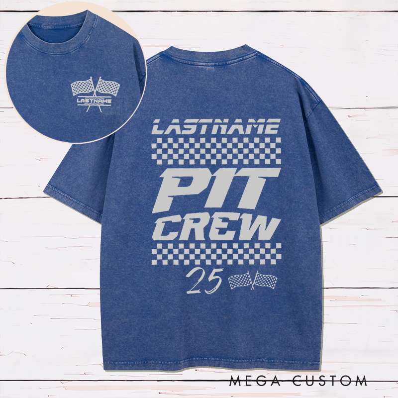Personalized Racing Pit Crew Washed T‑Shirt Custom Name and Number Two‑Sided Race Team Shirt Family Support Crew Outfit