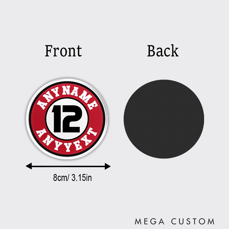 Personalized Baseball Fan Fridge Magnet with Striking Circular Design with Custom Name and Number  