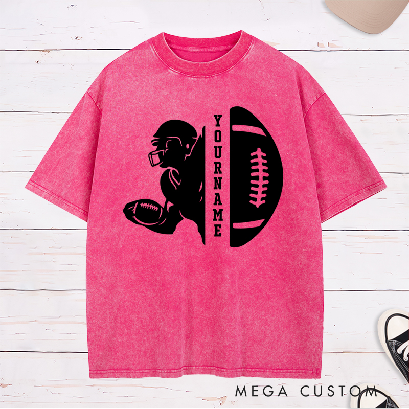 Personalized American Football Washed T-Shirts Featuring Custom Name for Fans