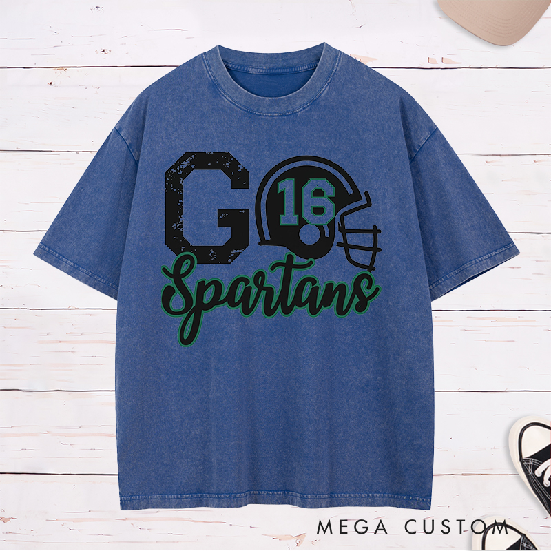 Personalized American Football Washed T-Shirts Featuring Custom Your Team Name and Number on the Front