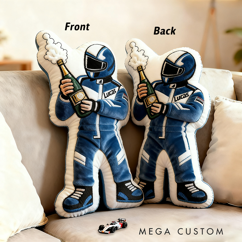 Personalized Champagne Champion Pillow Custom Name 3D Graphic Print Cushion Gift for Racers and Racing Lovers