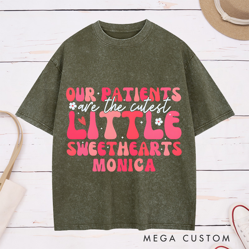 Personalized Nurse Washed T-Shirt Customized Little Sweethearts Design Washed T-Shirt 
