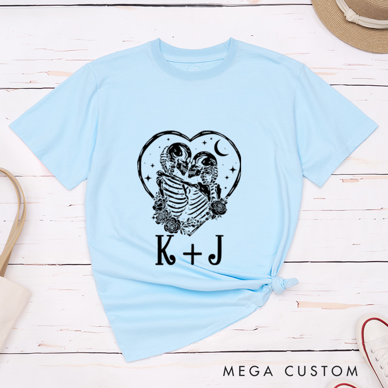Personalized Halloween Skeleton Couple Matching Classic T-Shirt