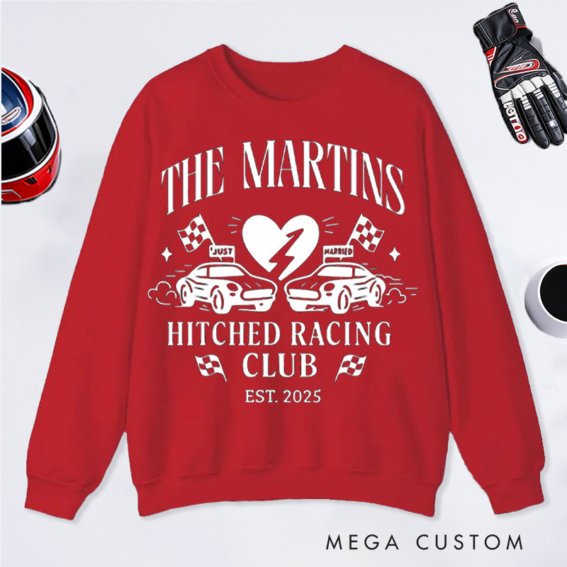 Personalized Just Married Racing Club Hoodie Custom Year and Text Gift for Newlyweds Car Lovers