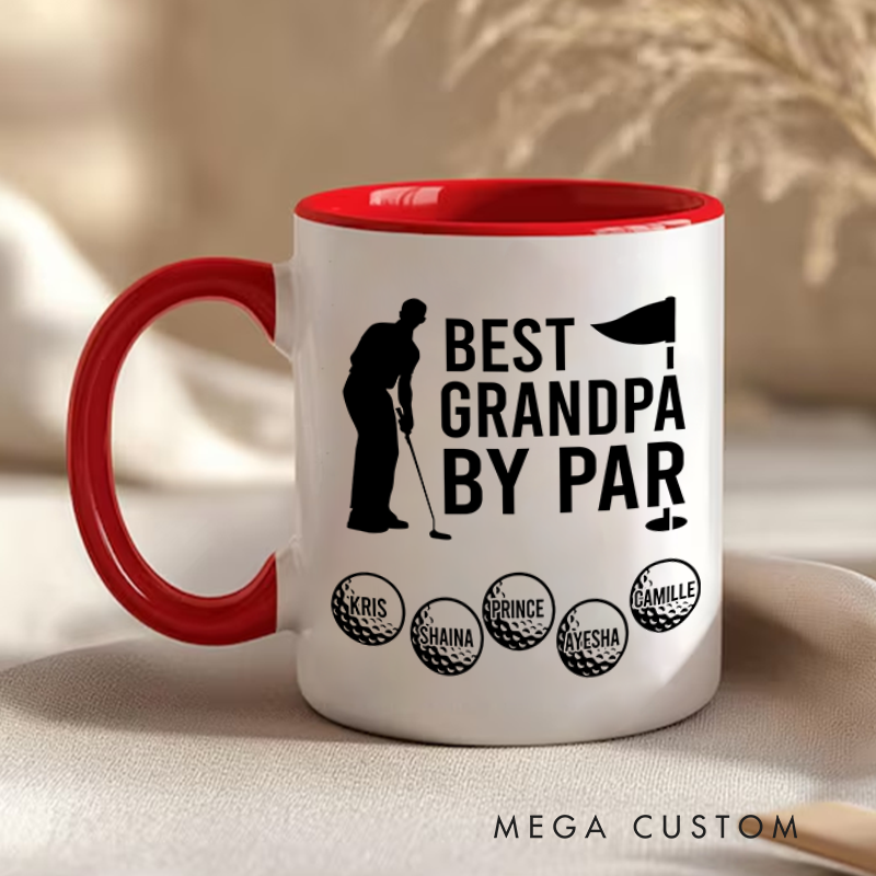 Personalized Golf Mug with "Best Grandpa By Par" Design Featuring Custom Names Thoughtful and Unique Gift for Golf Enthusiasts and Special Occasions