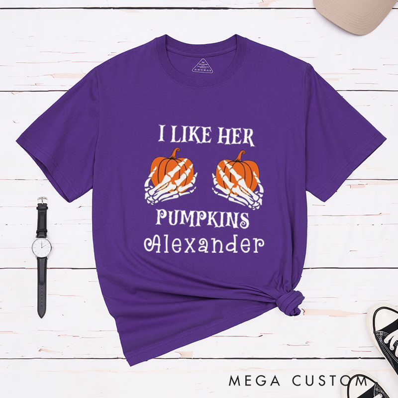 Personalized Halloween Couple Matching T-Shirt Funny I Like His Broomstick and I Like Her Pumpkins Shirt Pumpkin Chopsticks Shirt