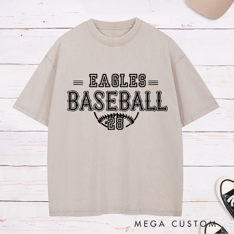Personalized Baseball Washed T-Shirt with Custom Team Name and Player Number