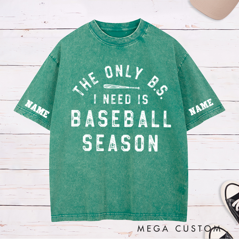 Personalized Funny Baseball Season Washed T-Shirt with Custom Text 