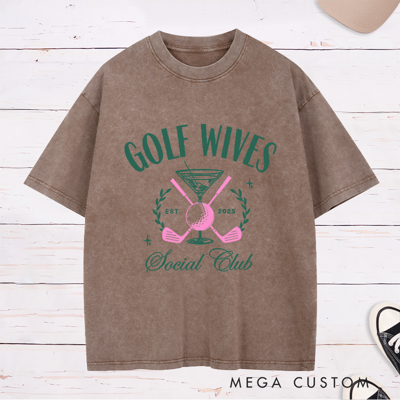 Personalized Golf wives Washed T-Shirt with Custom Year Unique Gift for Golf Lovers Anniversary or Birthday Shirt for Wife