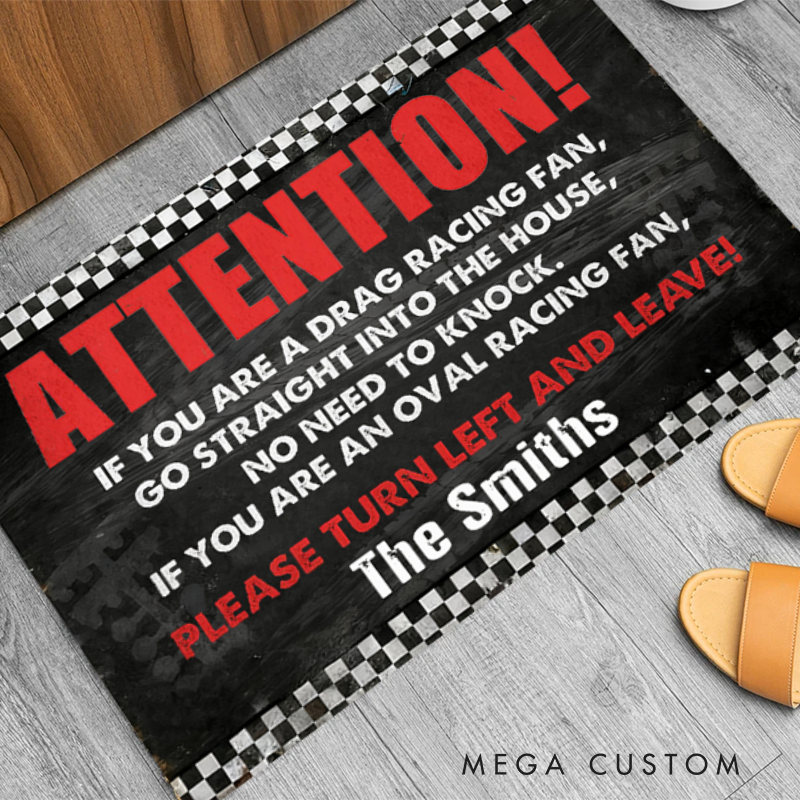 Personalized Doormat with Attention Design for Racers and Racing Lovers