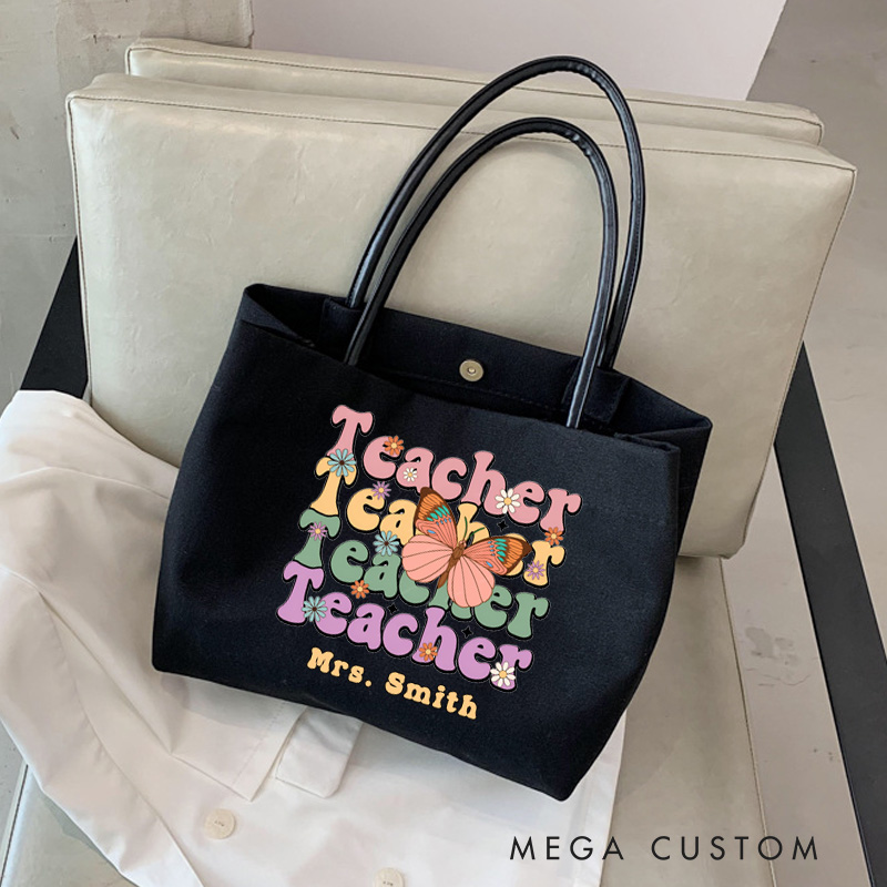 Personalized Teacher Canvas Tote Bag Teacher Butterfly Design Appreciation Gift for Teachers