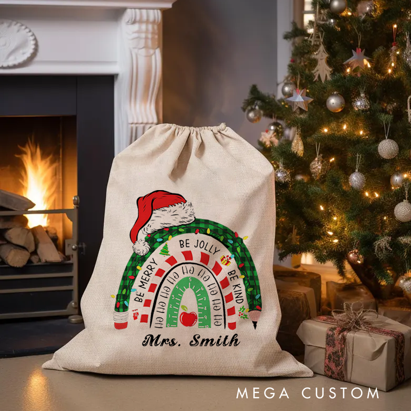 Personalised Christmas Santa Sack for Teachers Custom Be Merry Be Jolly Be Kind Design Sack Christmas Gift