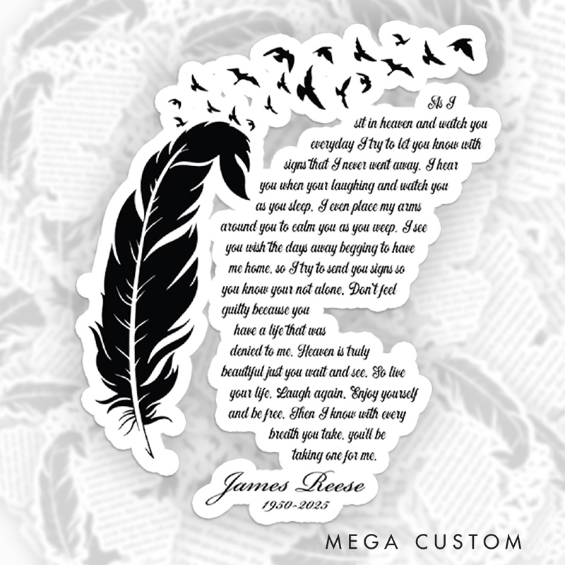 Personalized Memorial Sticker Feather Bird Flock Heaven Poem Sympathy Gift for Loss of Loved One Grieving