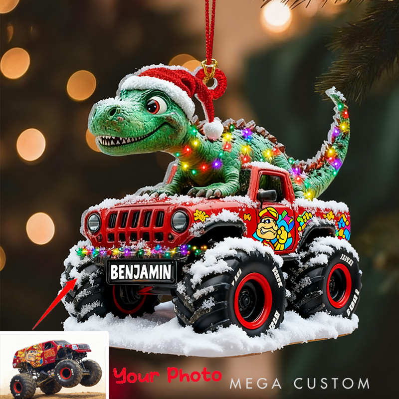 Personalized Dinosaur Truck Ornament Custom Name Christmas Tree Decoration Gifts