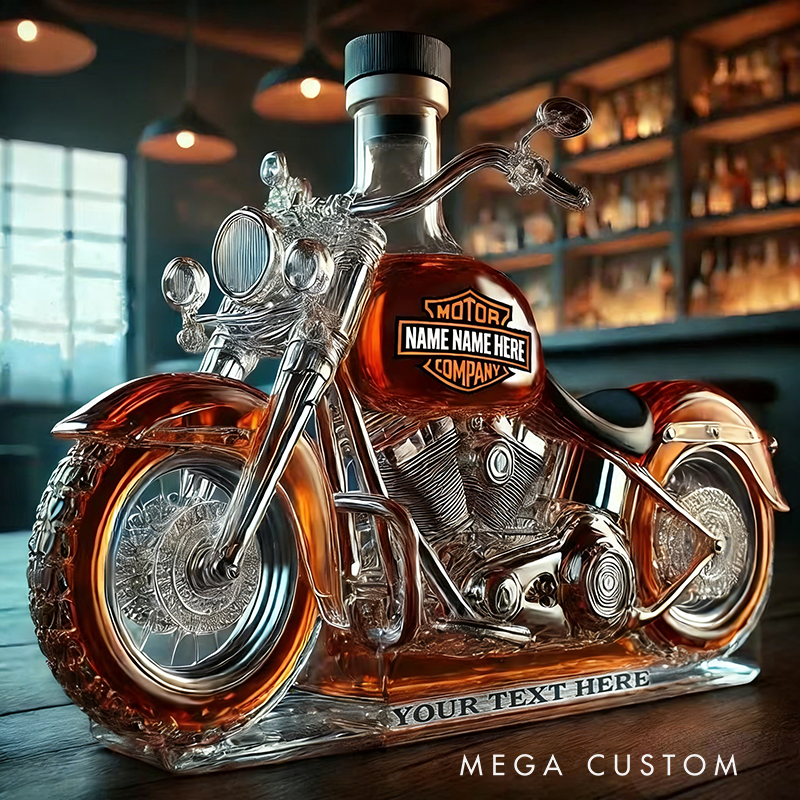Personalized Retro Motorcycle Shape Glass Whiskey Bottle Custom Name Gifts