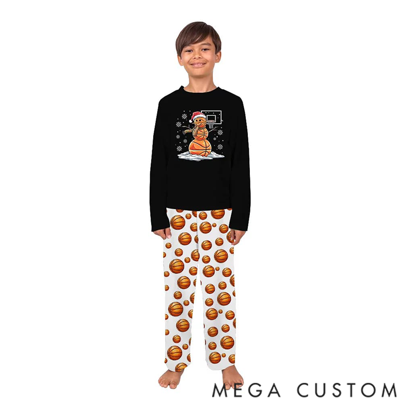 Personalized Unique Basketball Snowman Christmas Pajamas Sets for Family
