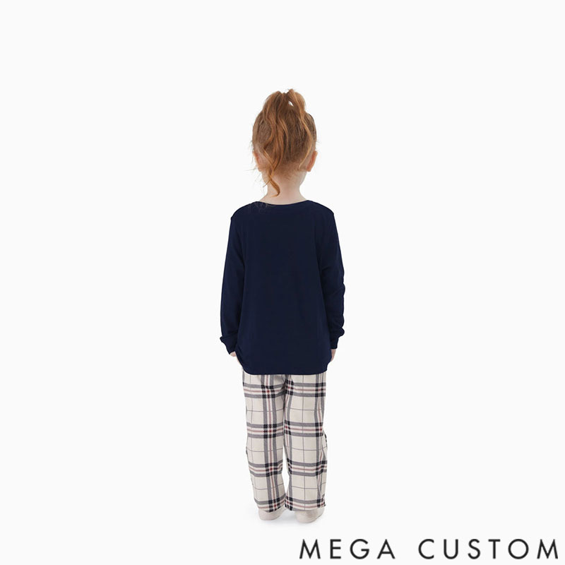 Personalized Custom Name Family Matching School Grid Letter Print Patch Long Sleeve Pajamas Sets for Family