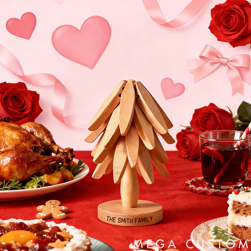 Personalized Wooden Trivet Collapsible Hot Dish Coaster Tree Design Gift for Family