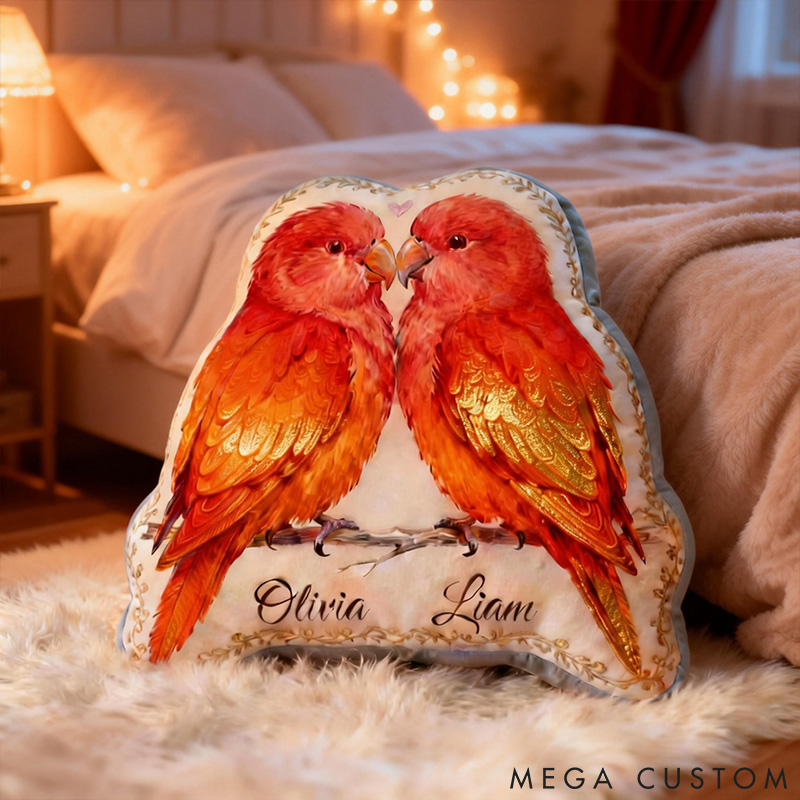 Personalized Lovebirds Lover Custom Names Romantic Valentine Couple Keepsake Decorative For Pet Lover For Lovebirds Lover Graphic 3D Print Pillow