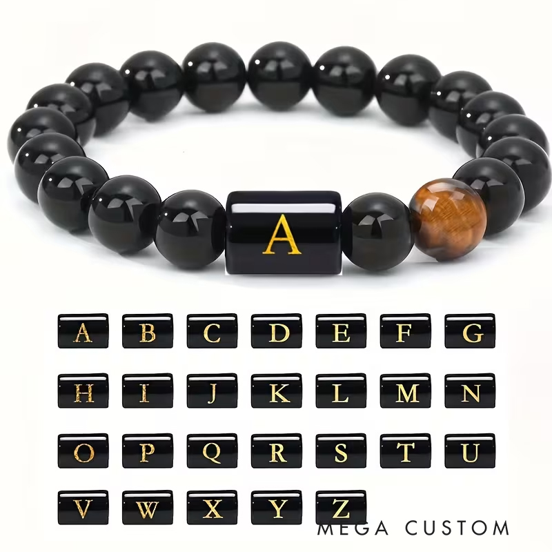 Personalized Tiger Eye Stone Letter Bracelet Fashion A To Z Letters Groomsmen Bracelets Men’s Gifts Valentine’s Day Gifts Dad Anniversary Gift for Him