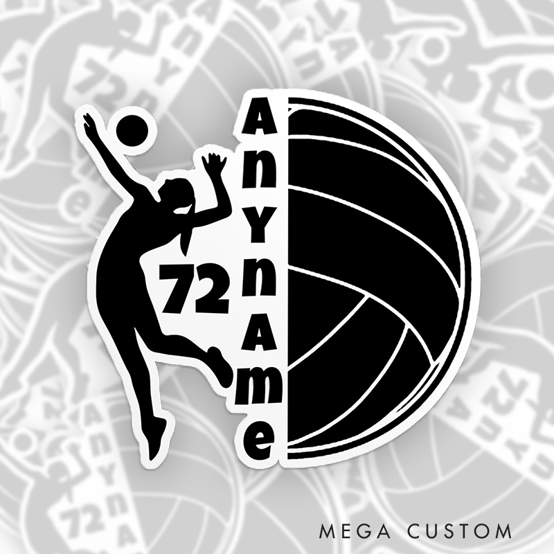 Personalized Volleyball Team Spirit Sticker with Custom Name and Number for Volleyball Fans
