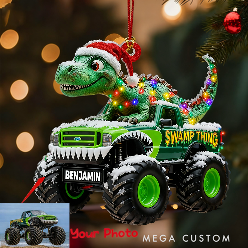 Personalized Dinosaur Truck Ornament Custom Name Christmas Tree Decoration Gifts
