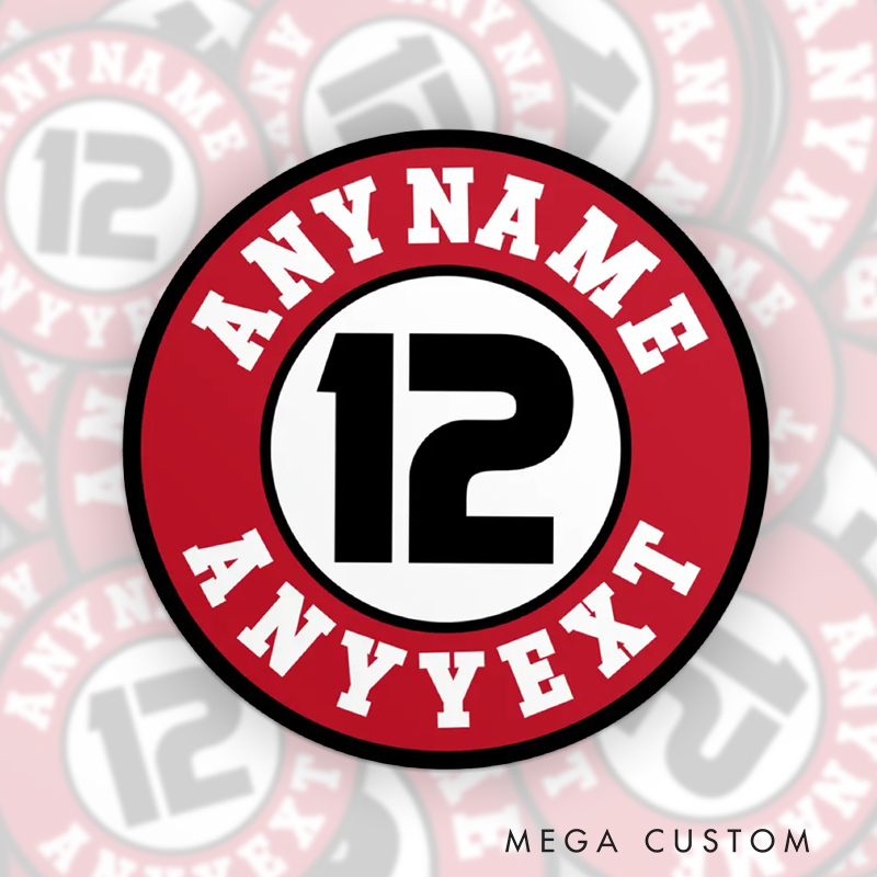  Personalized Baseball Fan Sticker with Striking Circular Design with Custom Name and Number    