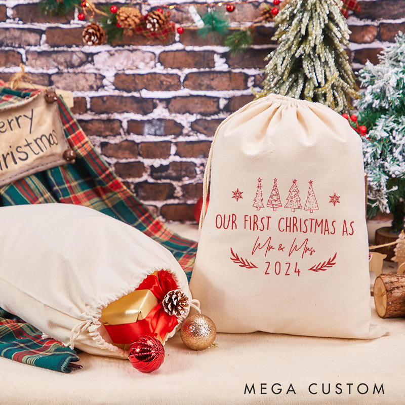 Personalized Our First Christmas As Mr and Mrs Santa Sack Christmas Storage Bag for Couple