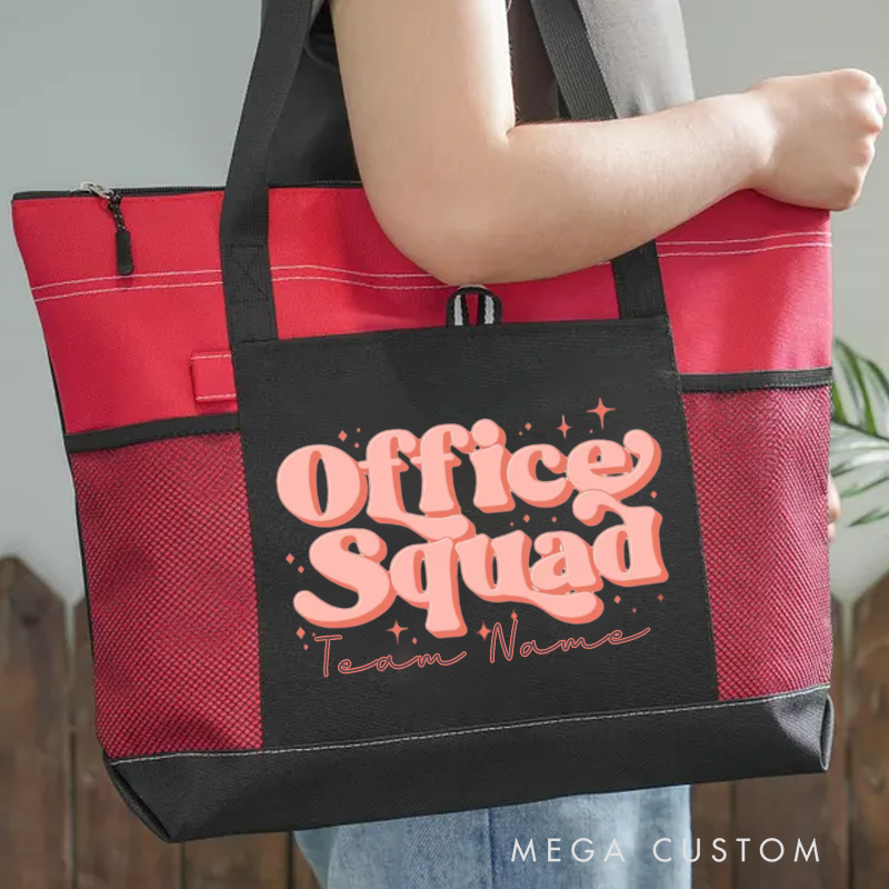 Personalized Office Squad Tote Bag Retro Design Work Bag Gift for Coworkers and Employees