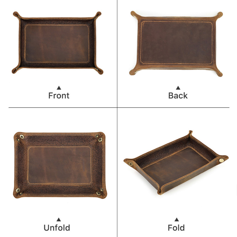 Personalized Mountain Peaks Couple Wedding Engagement Men Leather Tray Catchall Valet Tray
