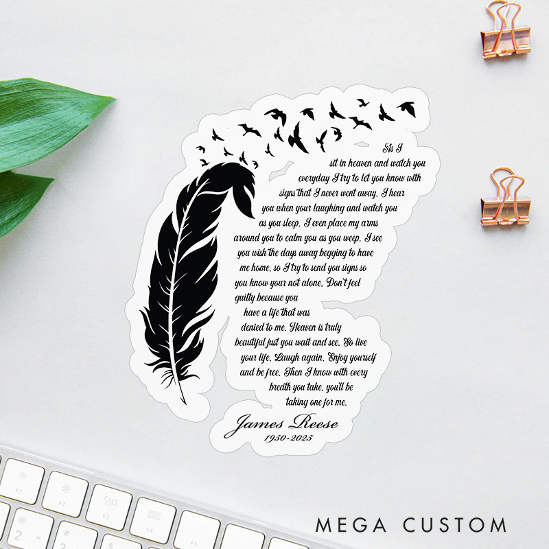 Personalized Memorial Sticker Feather Bird Flock Heaven Poem Sympathy Gift for Loss of Loved One Grieving