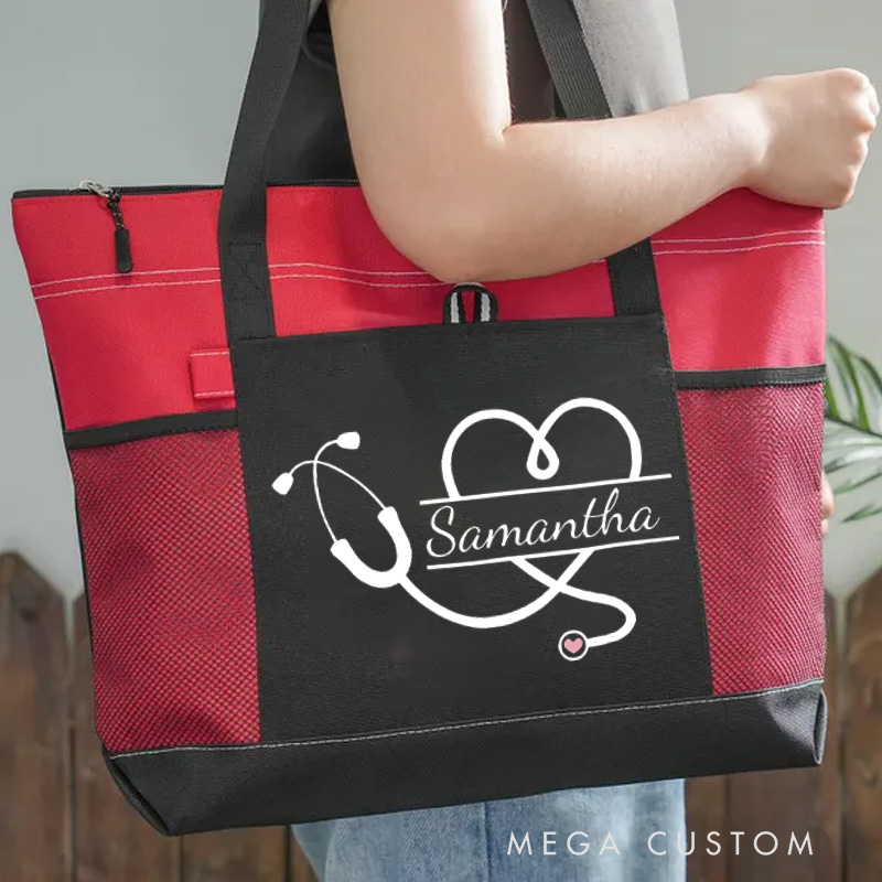 Personalized Nurse Tote Bag Custom Stethoscope Heart Design Tote Bag Nurse Graduation Gifts RN Gifts Bag