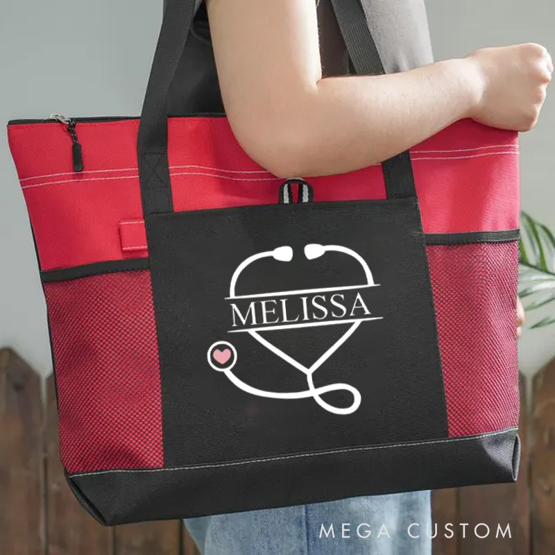 Personalized Nurse Tote Bag Custom Stethoscope Heart Design Tote Bag Nurse Graduation Gifts RN Gifts Bag