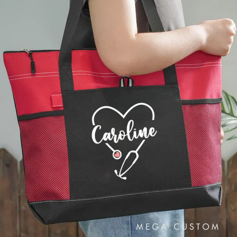 Personalized Nurse Tote Bag Custom Stethoscope Heart Design Tote Bag Nurse Graduation Gifts RN Gifts Bag