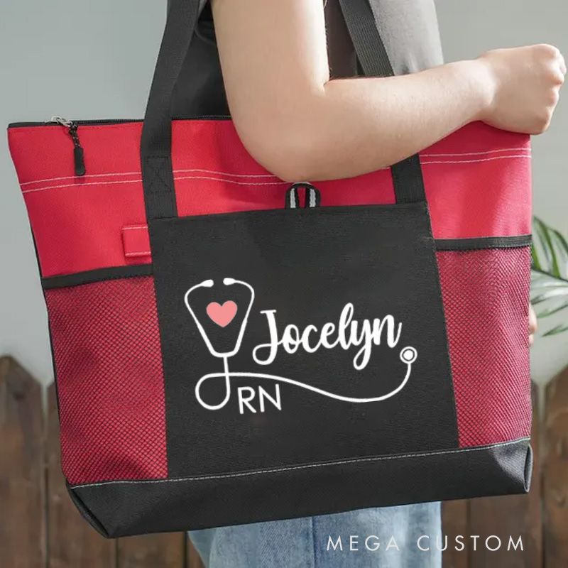 Personalized Nurse Tote Bag Custom Stethoscope Heart Design Tote Bag Nurse Graduation Gifts RN Gifts Bag
