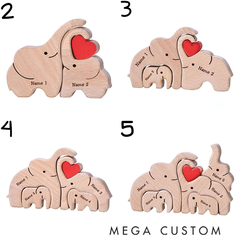 Personalized Wood Elephant Figurine Cuddling Decoration Hand-Carved Elephant for Family Keepsake Gifts
