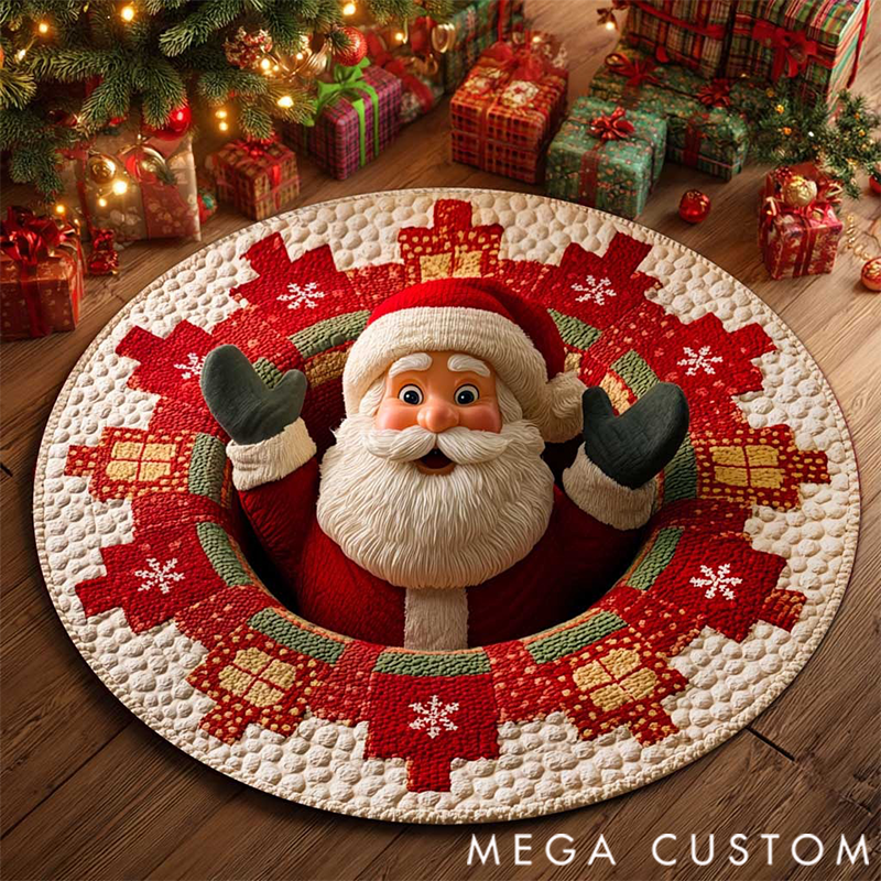 Personalized 3D Printed Rug, Christmas Welcome Round Mat, Indoor Rug Decor, Christmas Tree Home Decor, Holiday Doormat, Christmas Gift