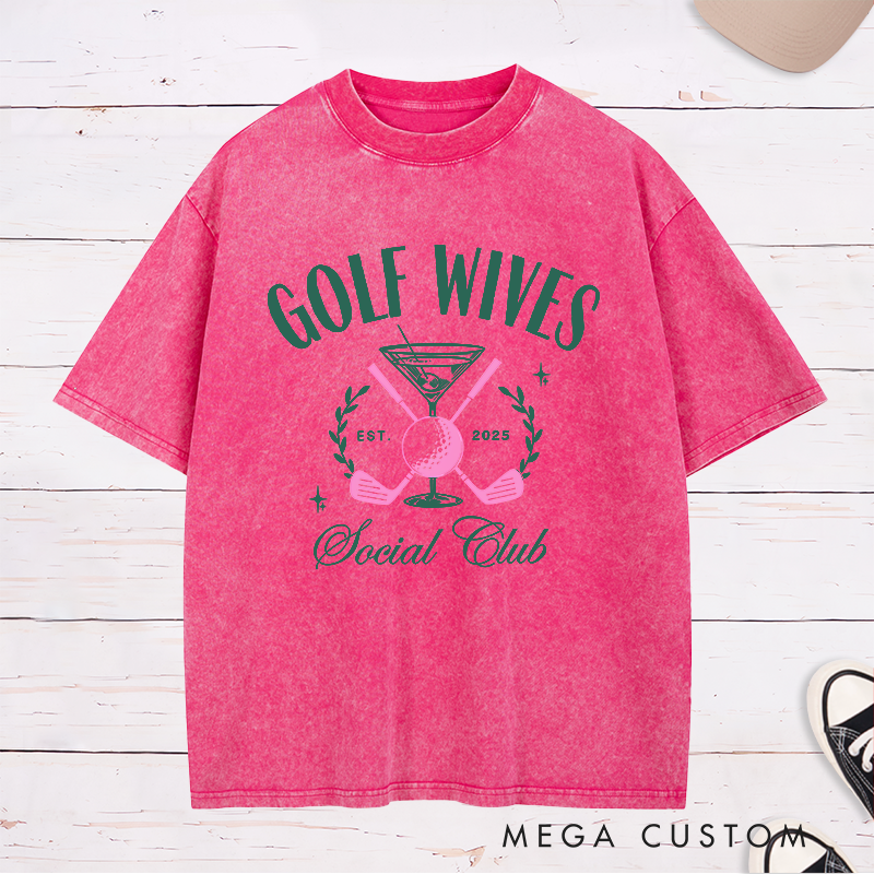 Personalized Golf wives Washed T-Shirt with Custom Year Unique Gift for Golf Lovers Anniversary or Birthday Shirt for Wife