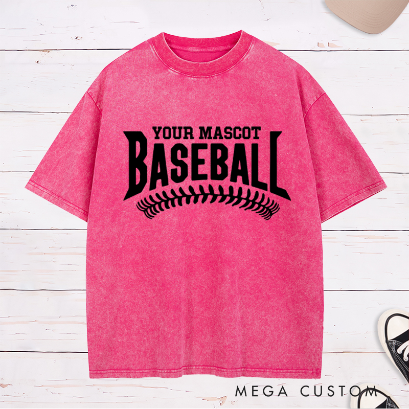 Personalized Baseball Washed T-Shirt with Custom Mascot Name and Classic Stitch Design