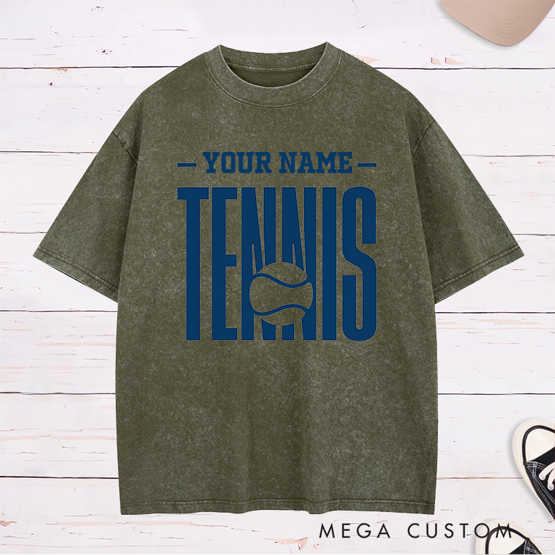Personalized Tennis Washed T-Shirt with Customizable Name