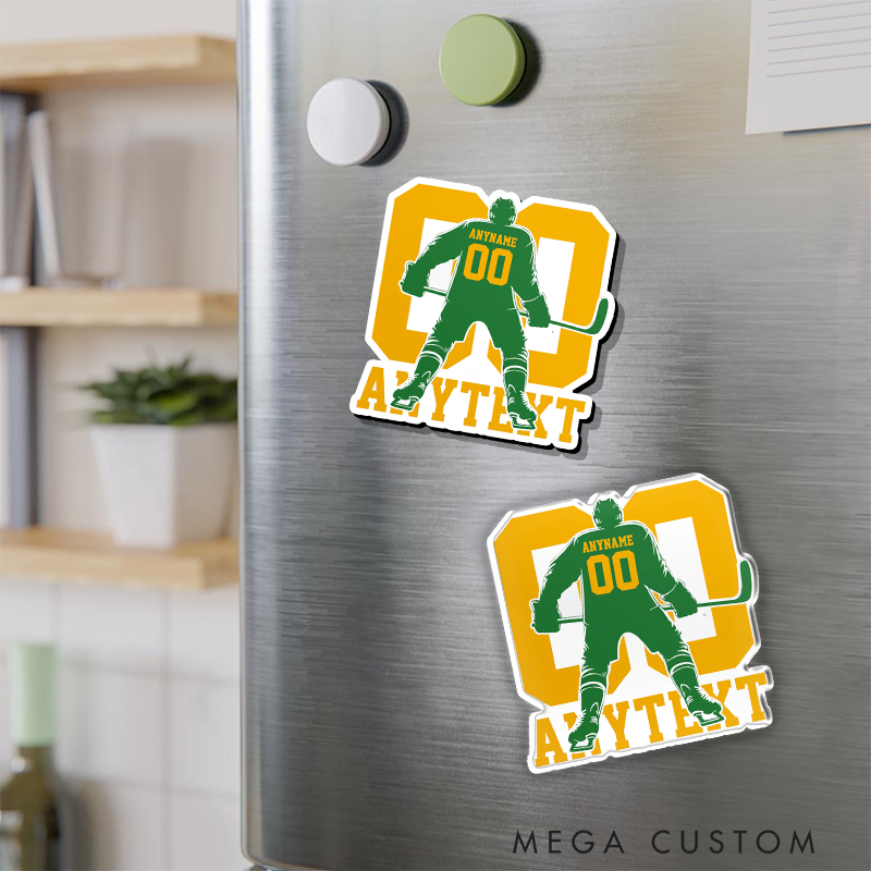Personalized Hockey Gear Fridge Magnet with Customizable Name and Number
