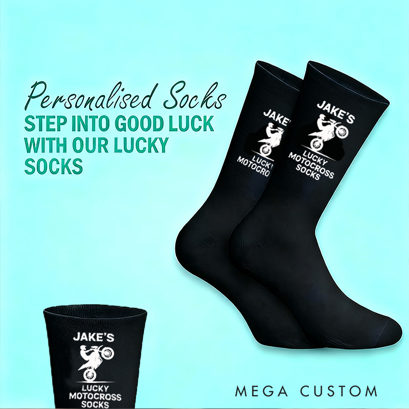 Personalized Lucky Dirty Bike Socks with Custom Name Socks Gift for Motorcyclists and Motorcycle Enthusiasts
