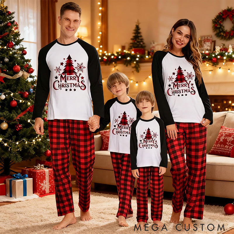 Personalized Christmas Plaid Tree Printed Family Matching Pajamas