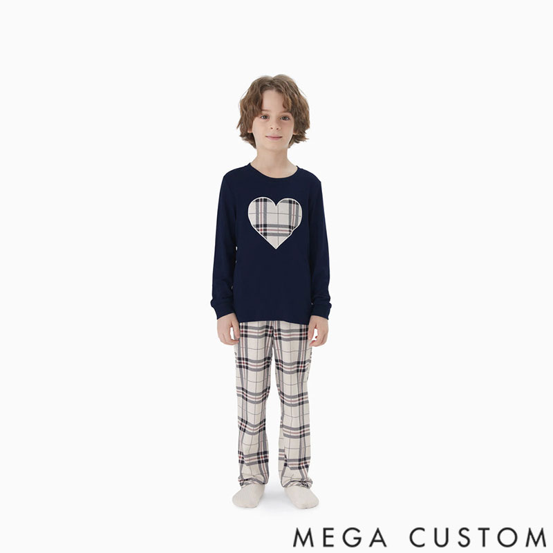 Personalized Custom Name Family Matching School Grid Letter Print Patch Long Sleeve Pajamas Sets for Family
