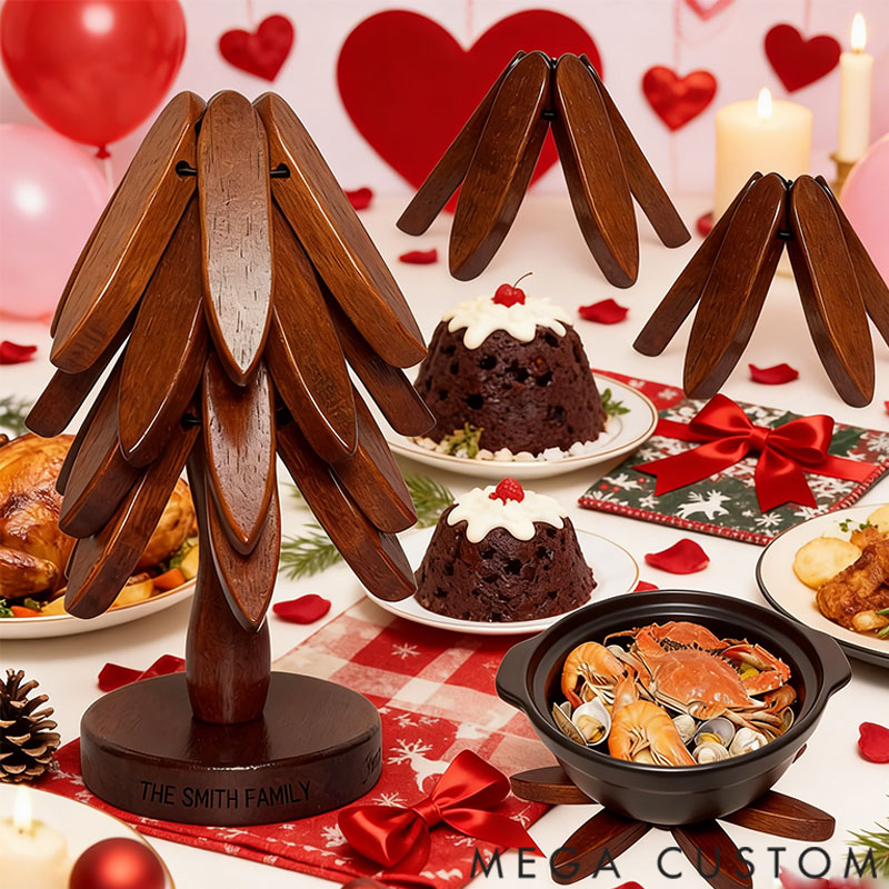 Personalized Wooden Trivet Collapsible Hot Dish Coaster Tree Design Gift for Family