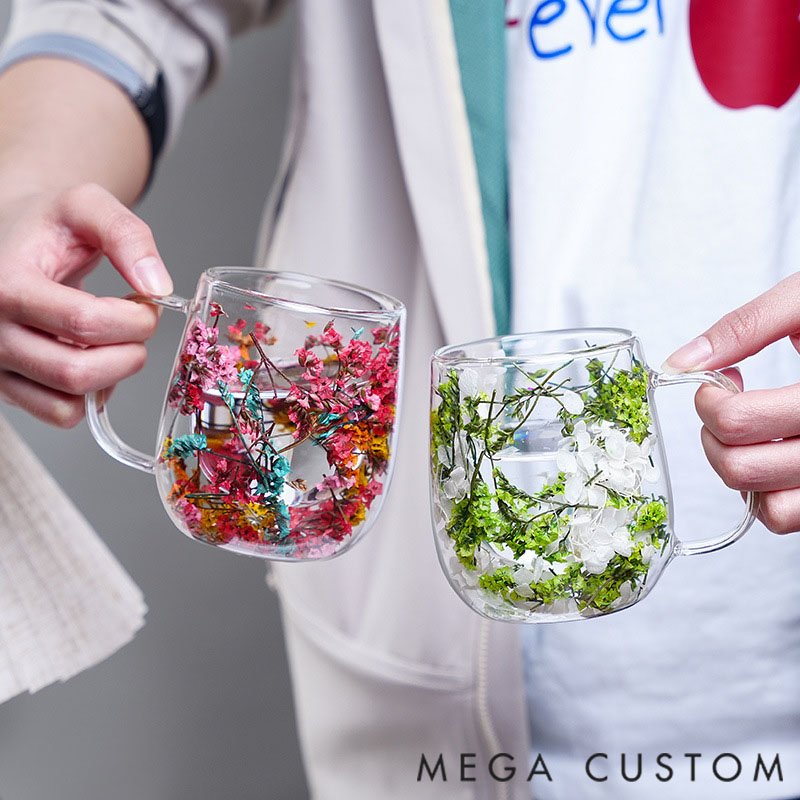 Personalized Floral Mug/Cup with Your Favorite Dried Flowers—an Original Gift for Grandma, Mom, or Godmother