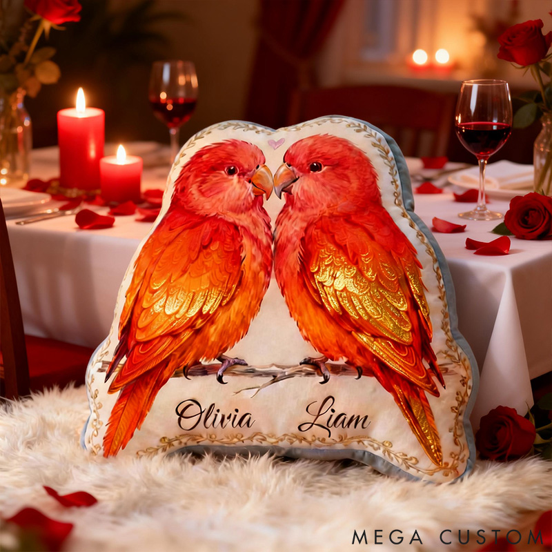 Personalized Lovebirds Lover Custom Names Romantic Valentine Couple Keepsake Decorative For Pet Lover For Lovebirds Lover Graphic 3D Print Pillow