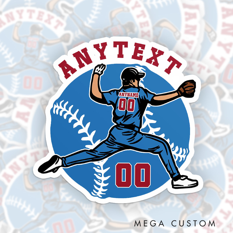 Personalized Athletic Sticker with Player Throwing Pose and Custom Details  