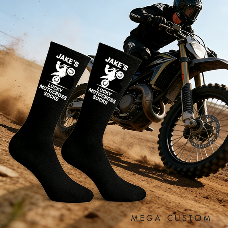 Personalized Lucky Dirty Bike Socks with Custom Name Socks Gift for Motorcyclists and Motorcycle Enthusiasts
