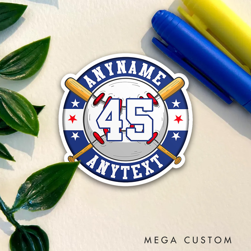 Personalized Sports Sticker Featuring Team Name, Number, and Star Accents  